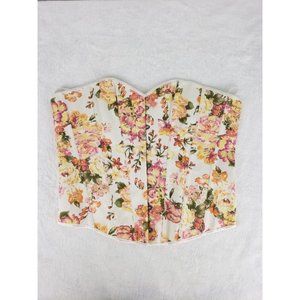 Vaacodor Floral White Yellow Pink Lace Up Corset Lingerie Boning
